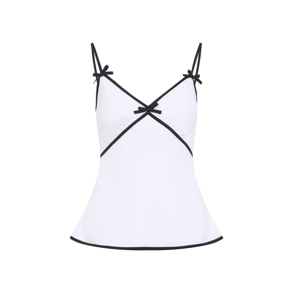 White Solid V Neck Top