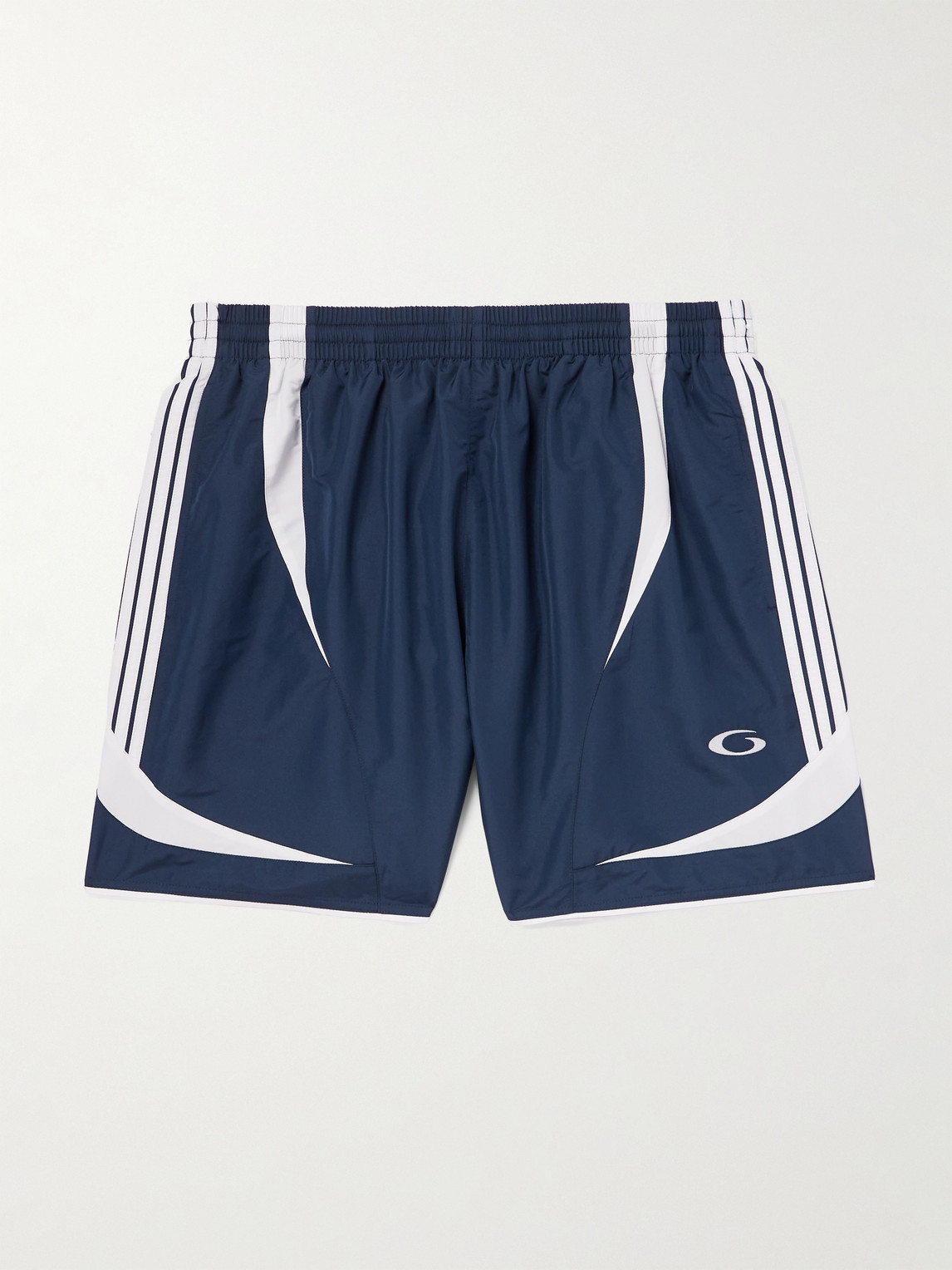 Straight-Leg Embroidered Striped Swim Shorts