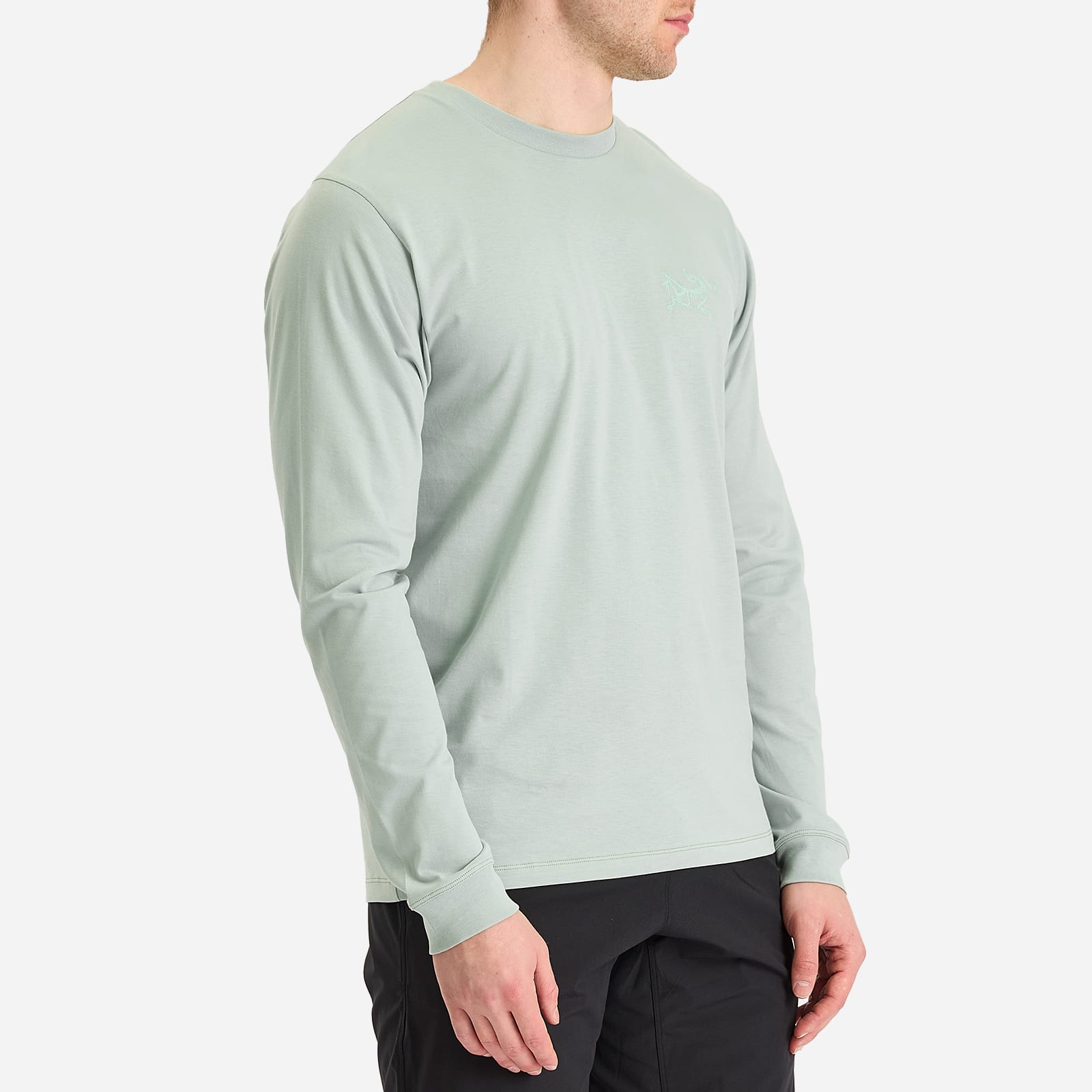 Arc'teryx Men's Kragg SL Cotton Bird Tile Long Sleeve T-Shirt in Stone Green/Phosphorescent
