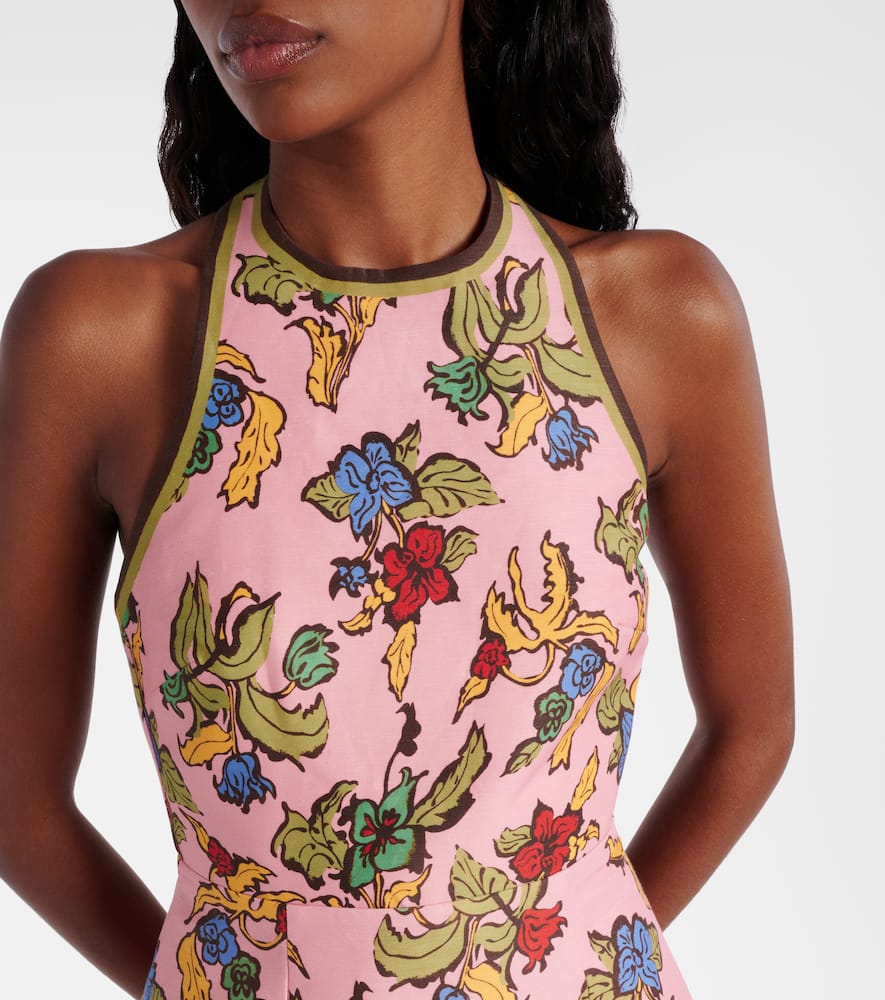 Alémais Floral halterneck linen-blend minidress