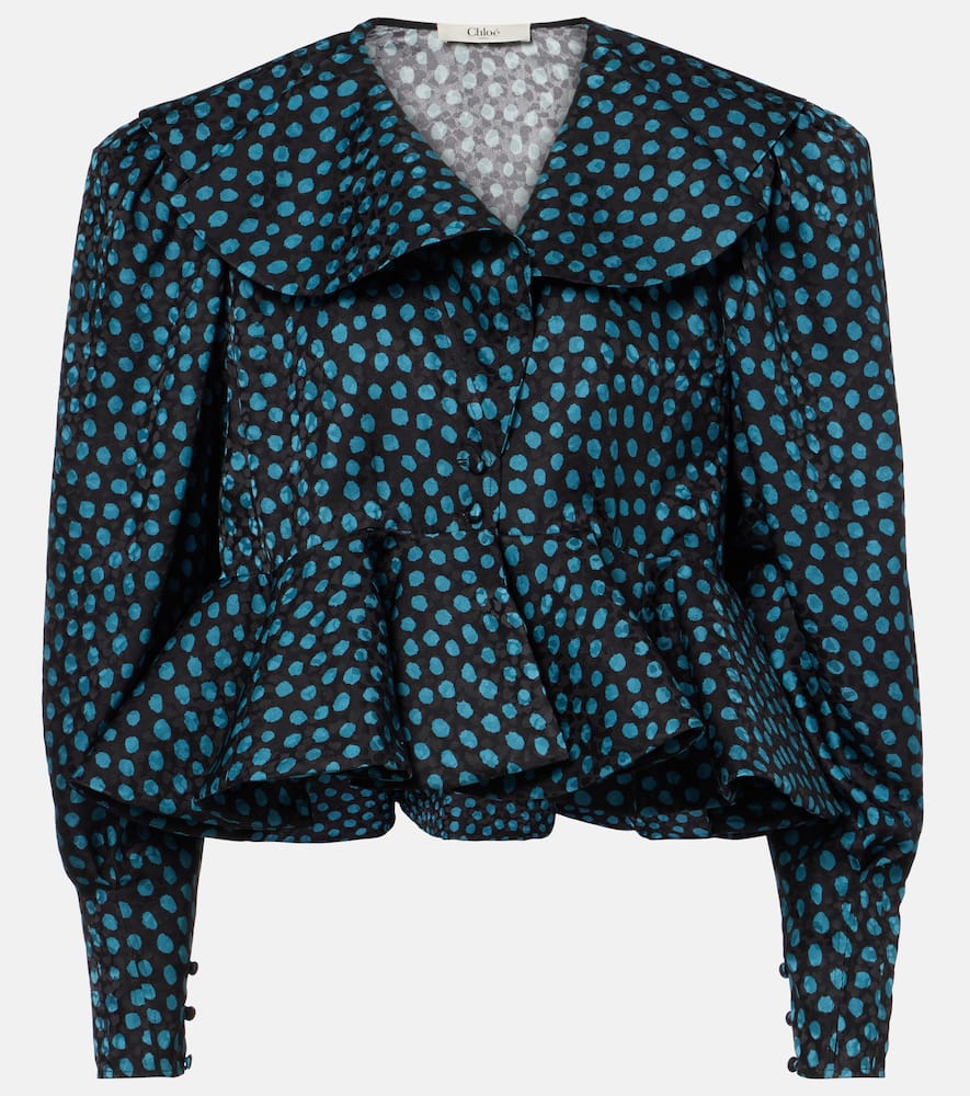 Chloé Polka-dot peplum silk jacquard top