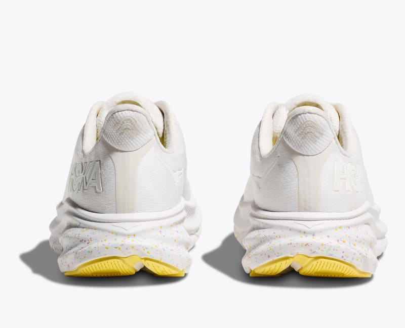 HOKA Women's Clifton 9 Shoes in White/Lemonade