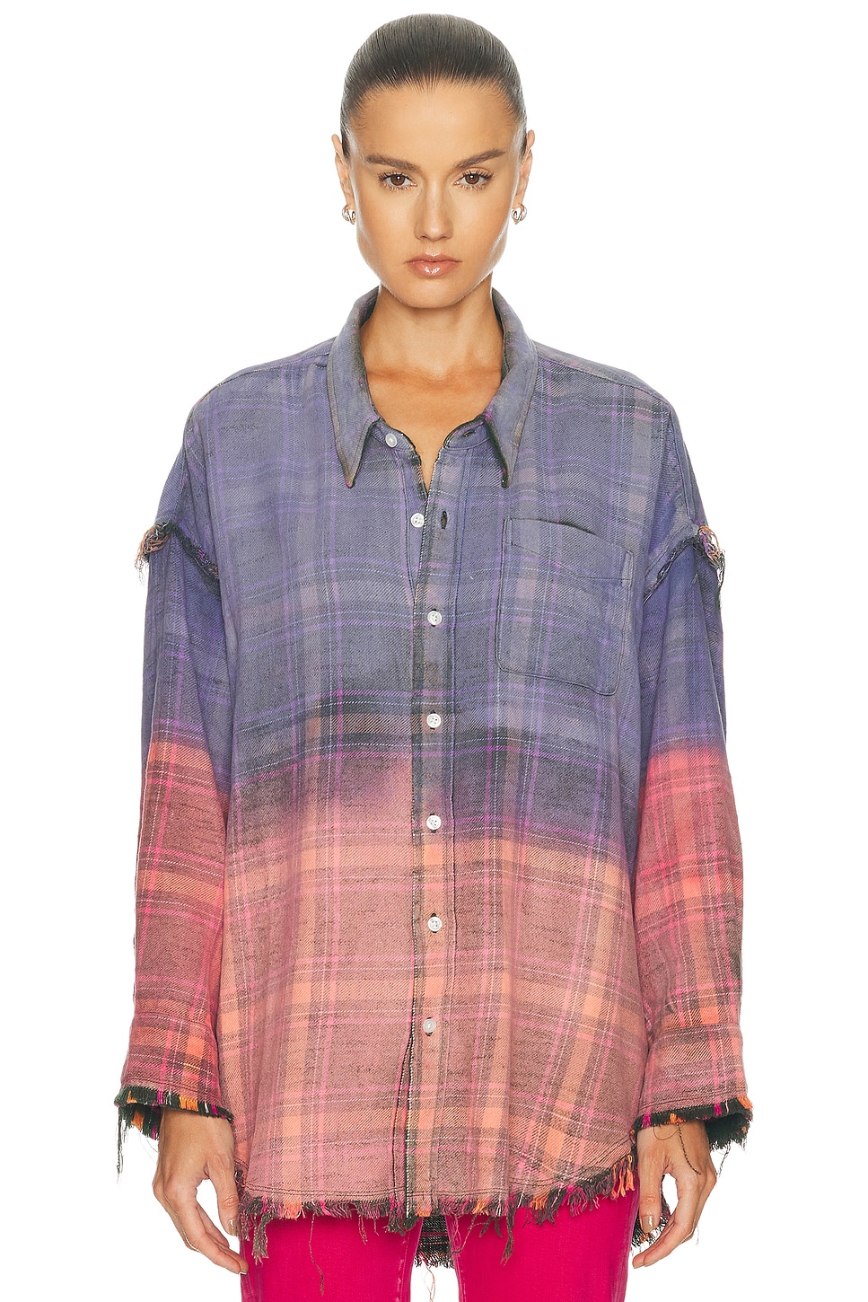 R13 Reversible Shredded Seam Drop Neck Shirt in Purple - Purple,Pink. XS also in