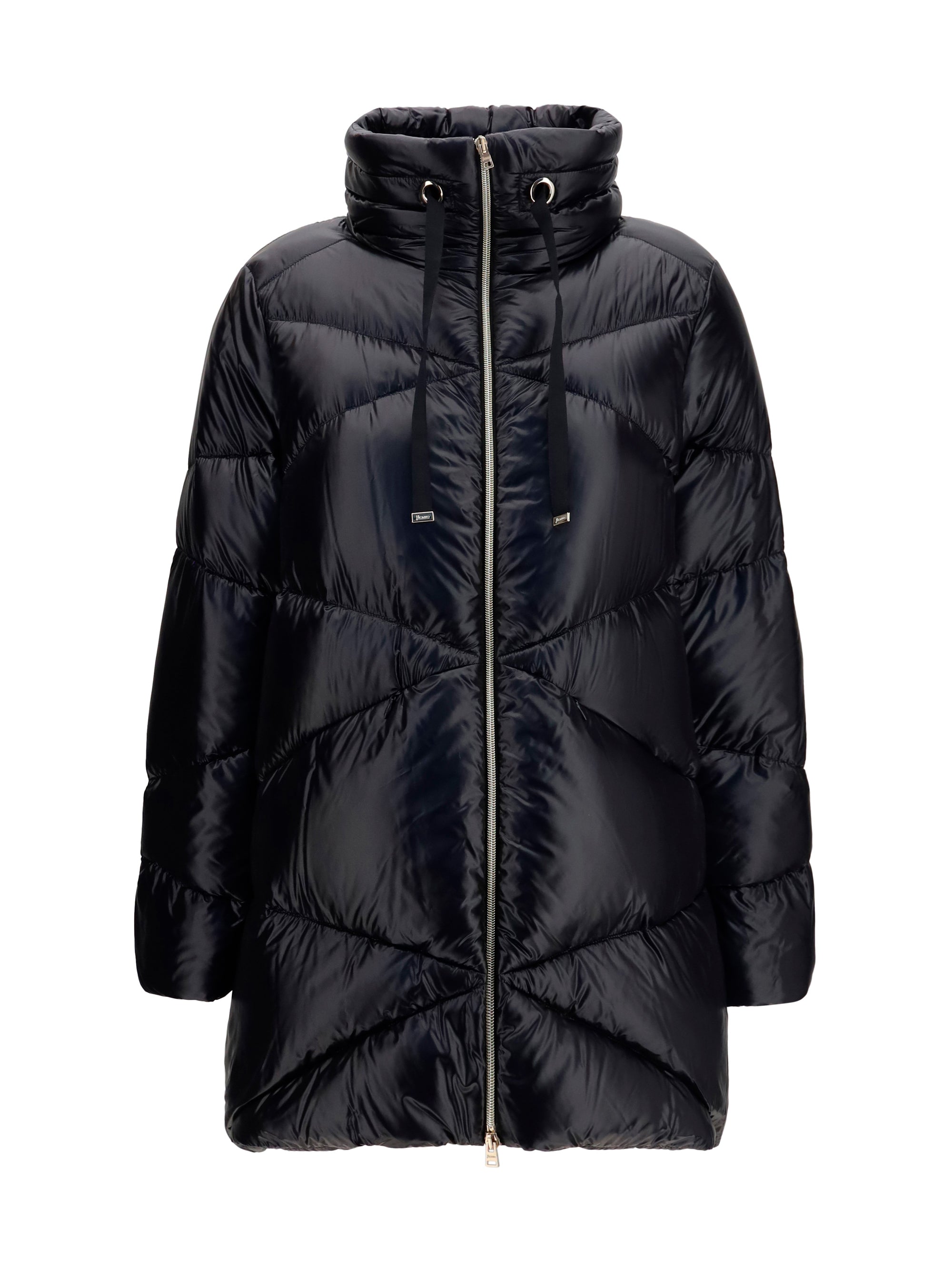 Quilted Drawstring Down Jacket — Black