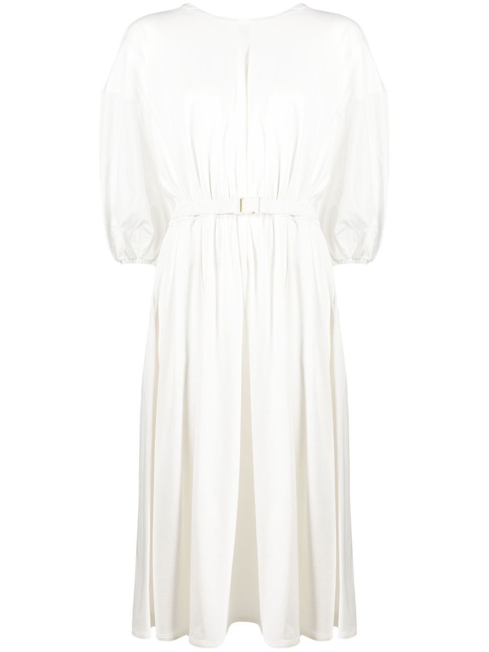 Belted cotton midi dress - White