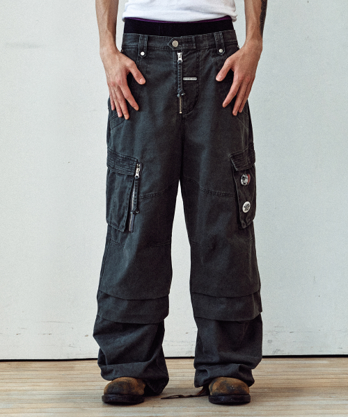 WASHED MILITARY CARGO PANTS CHARCOAL