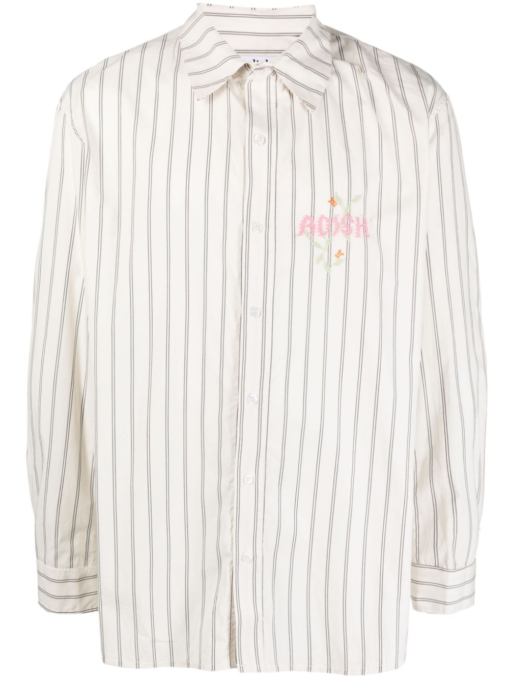 Logo-embroidered stripe-pattern shirt - Neutrals