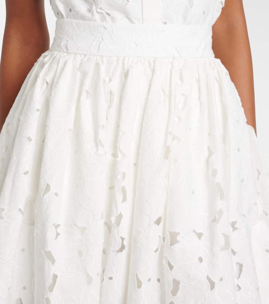 Gathered cotton-blend midi skirt