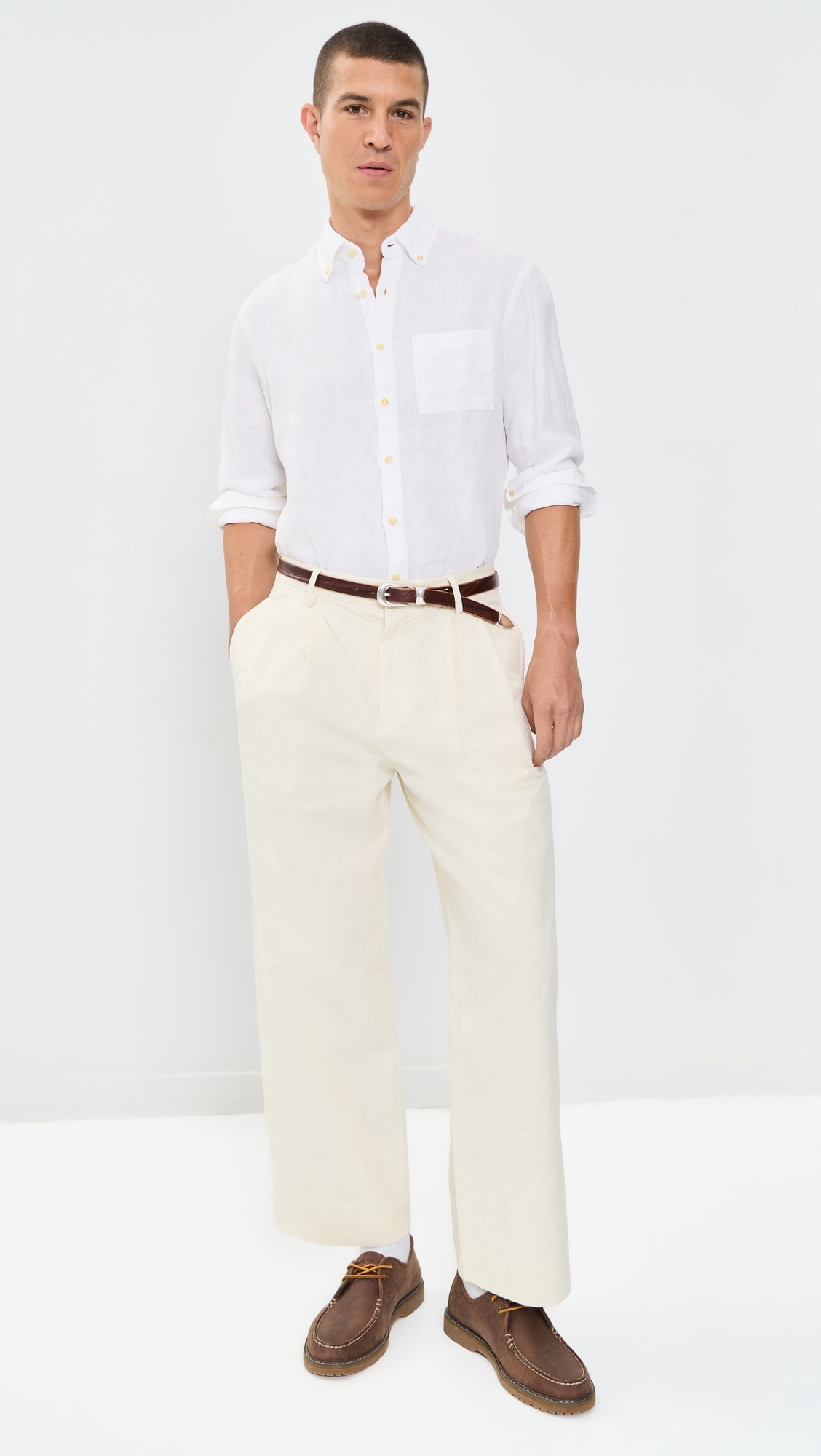 Linen Playa Button Down Shirt Snow
