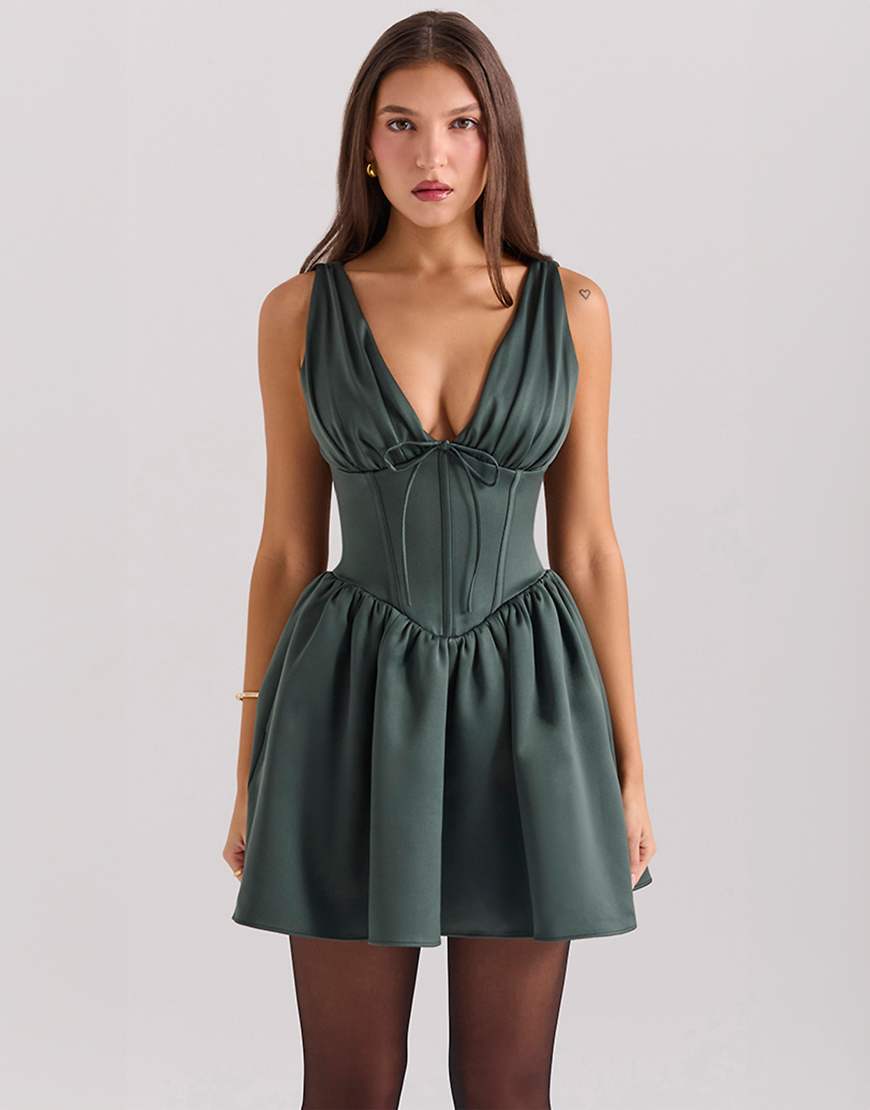 House of CB Emmeliette forest green satin mini dress in forest