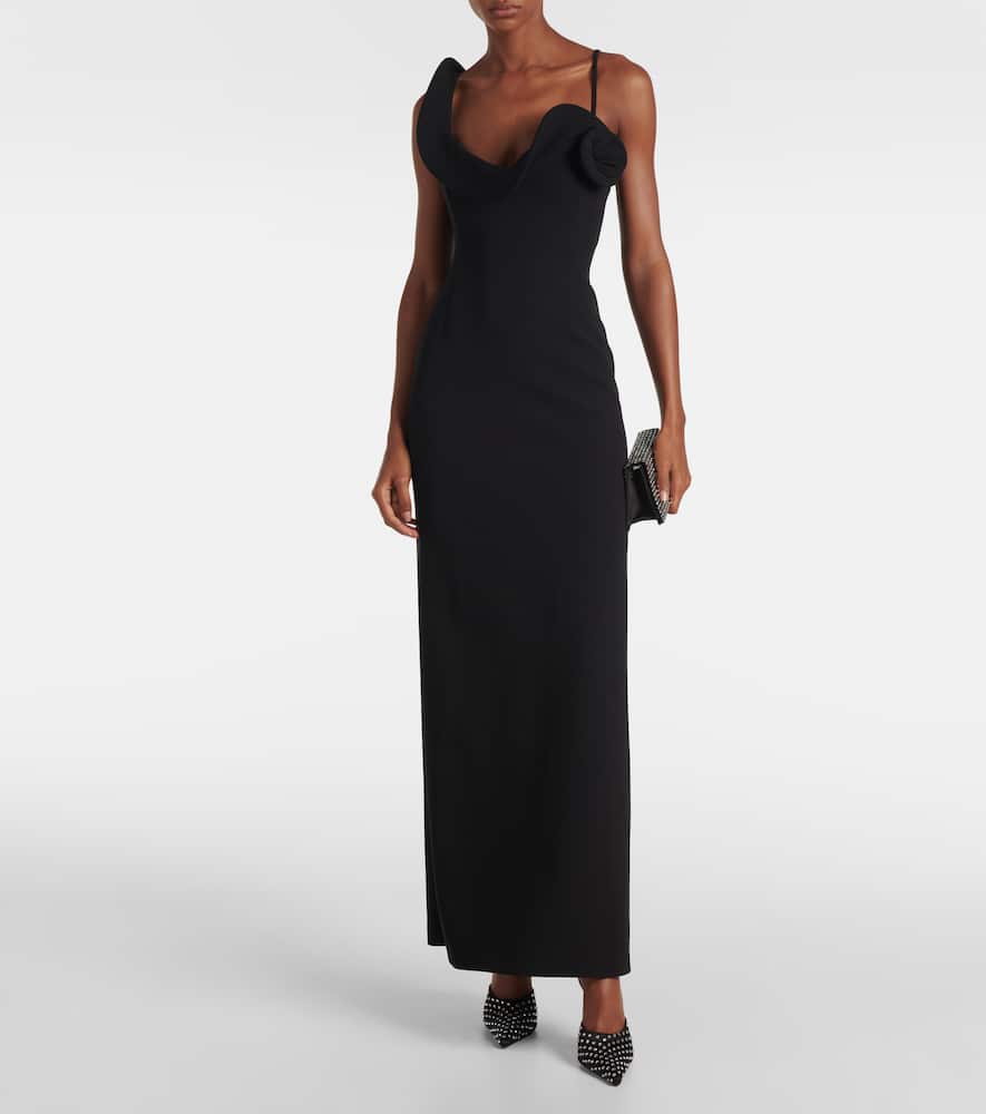 Floral-appliqué wool-blend maxi dress