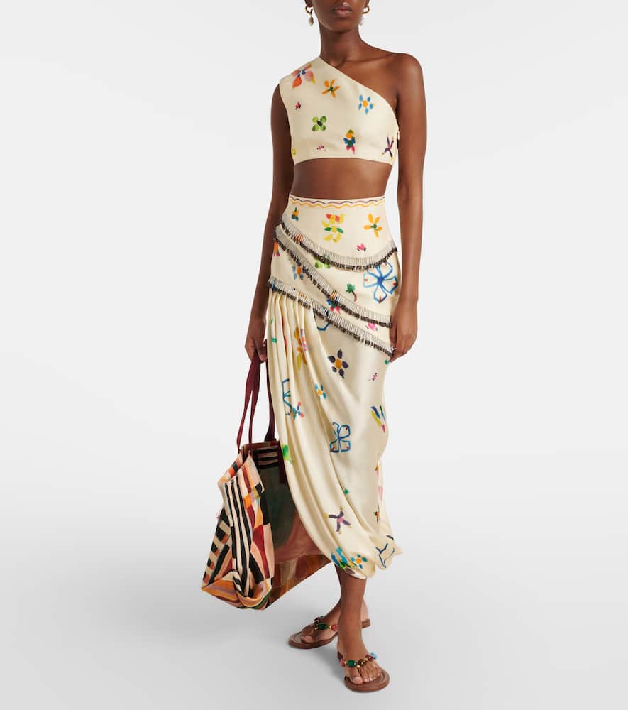 Alémais Sidi printed linen-blend crop top