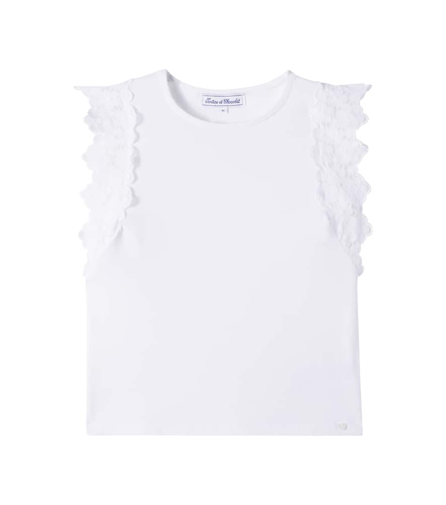 Lace-trimmed cotton-blend T-shirt