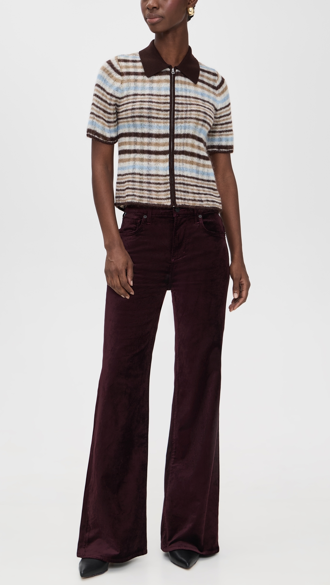 Kimberly Velvet 70's Flare Pants Burgundy