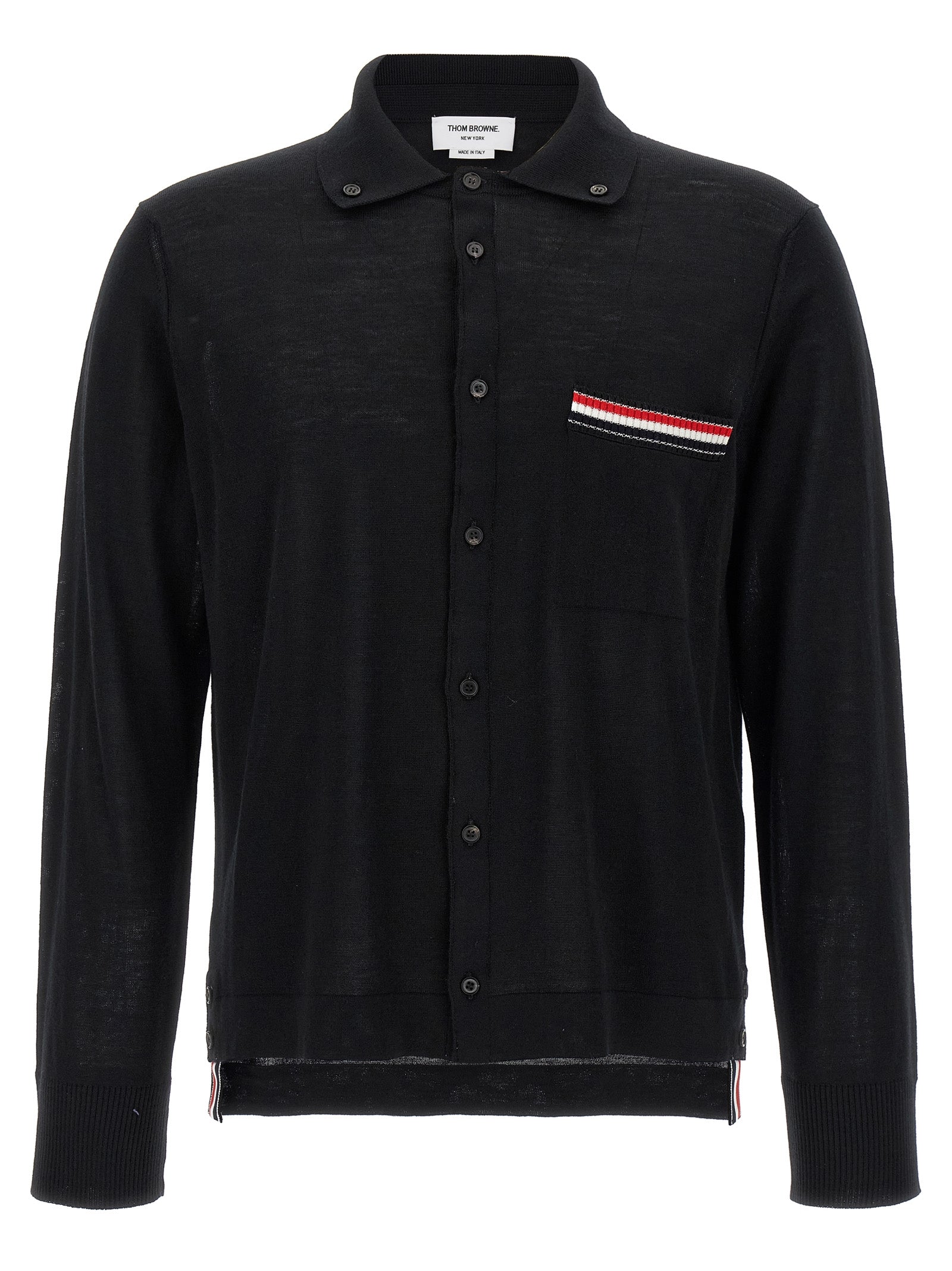 Virgin Wool with Signature RWB Stripe Cardigan — Black