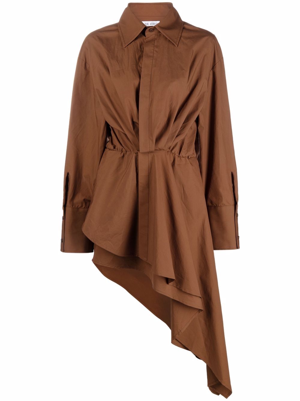 Asymmetric gathered shirtdress - Brown