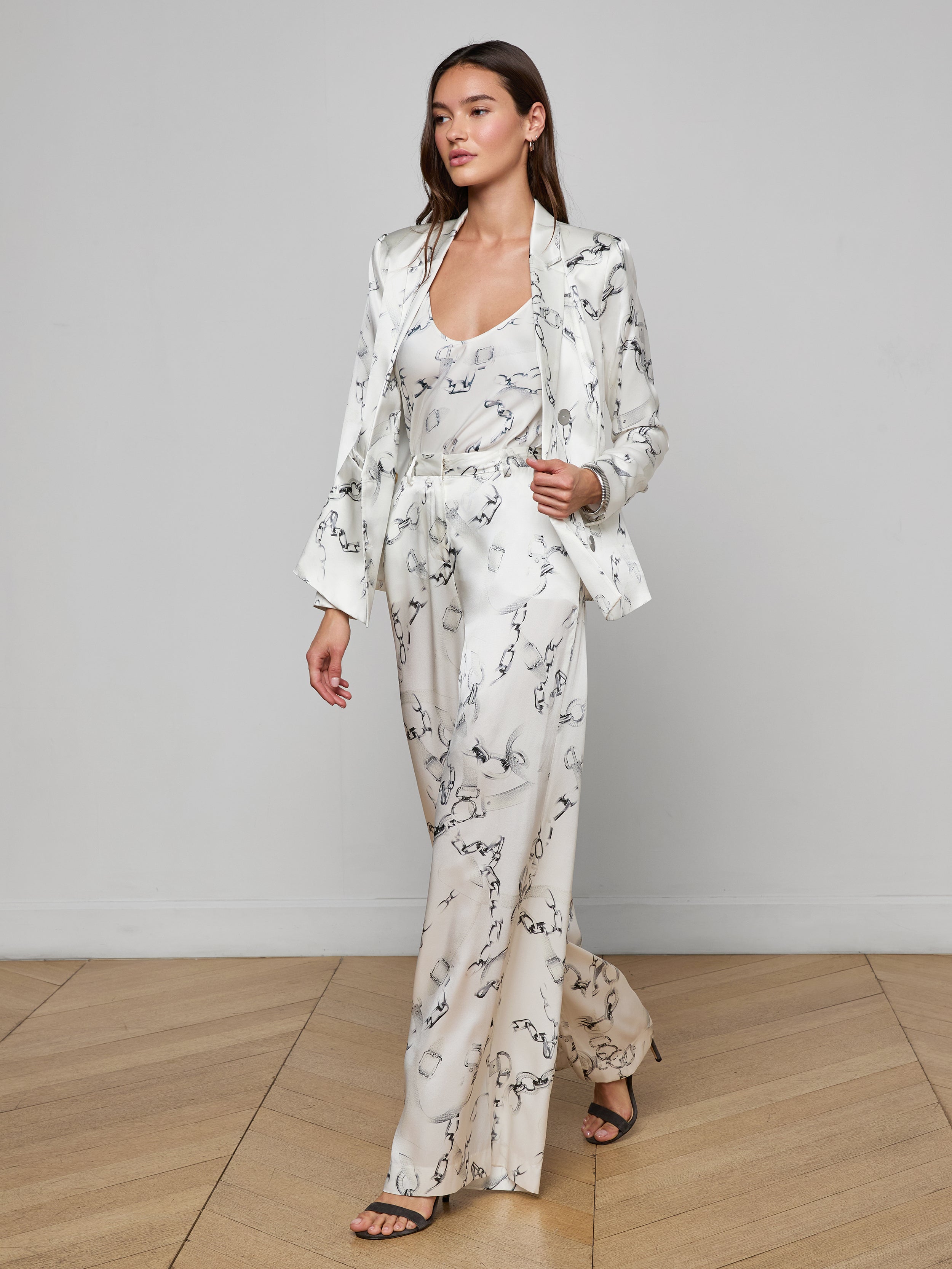Colin Silk Blazer In Ivory/grey Medium Faded Chain