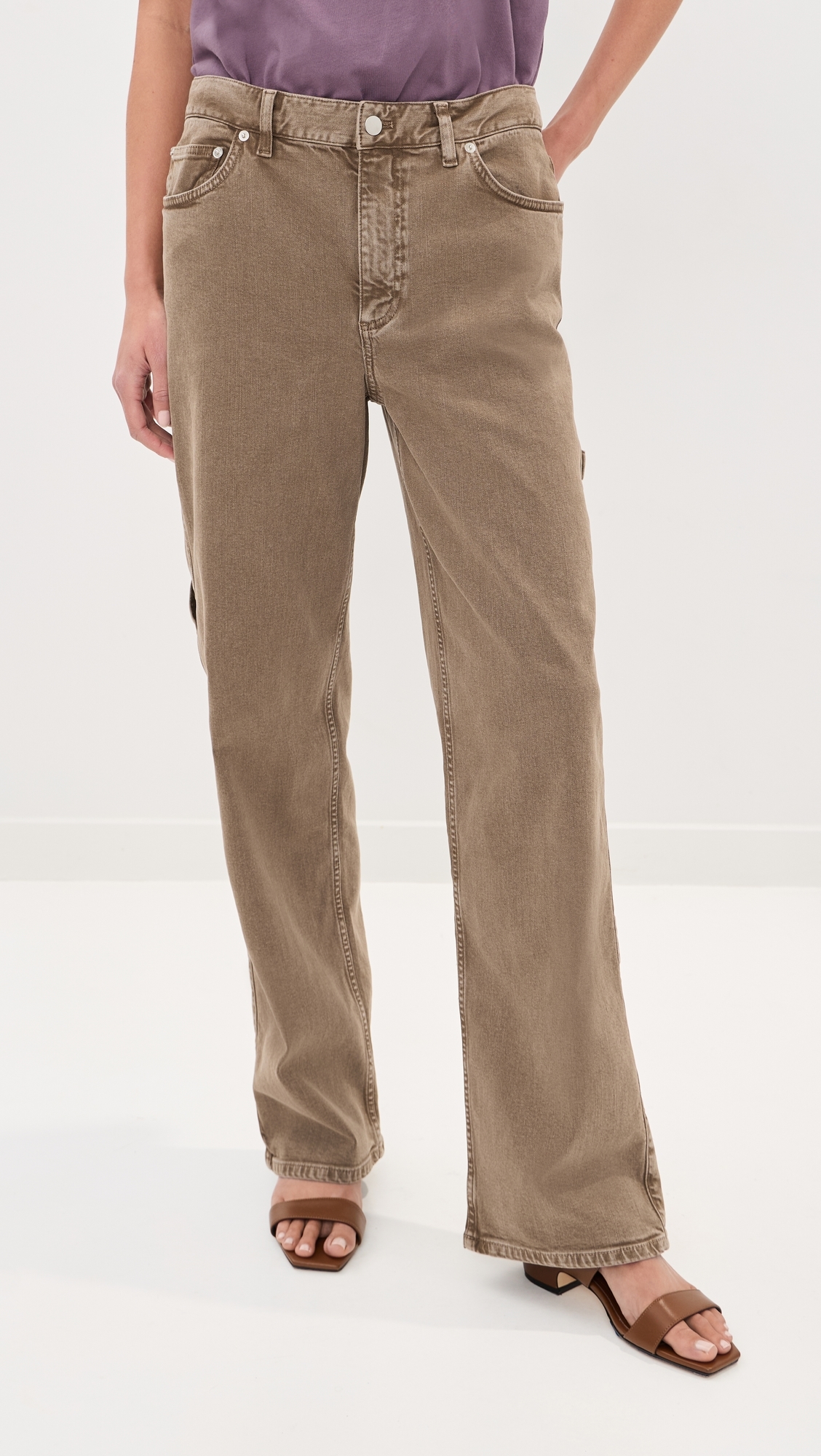 Garment Wash Stretch Twill Slouchy Carpenter Jeans Brown