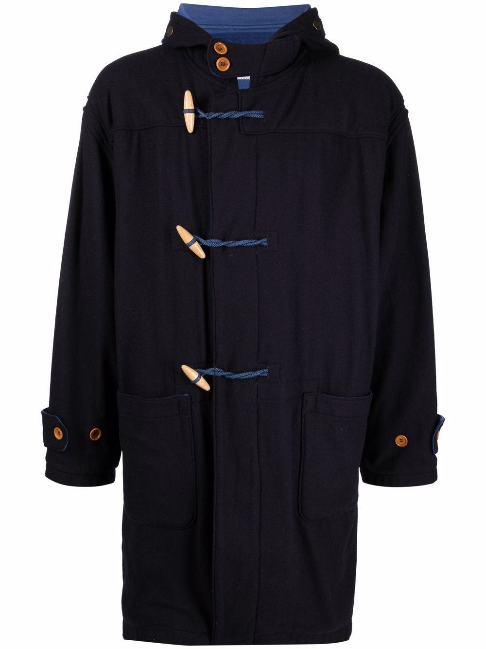1990s hooded duffle coat - Blue