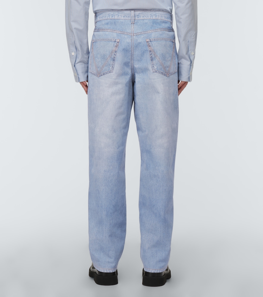 Denim-print wide-leg leather pants
