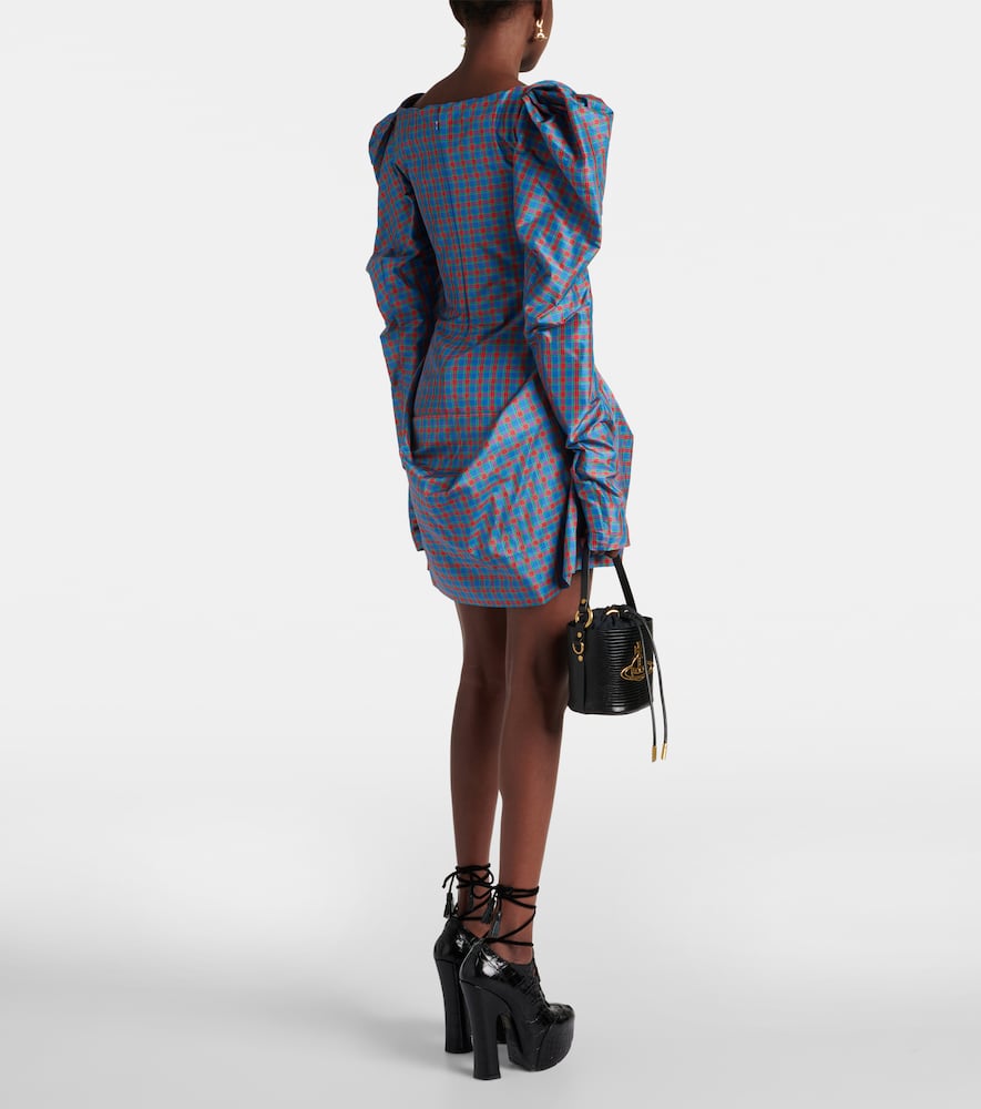Bow-detail checked minidress