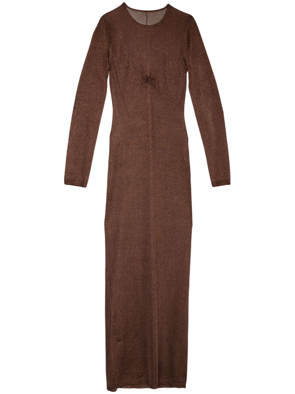 Sheer knit midi dress - Brown