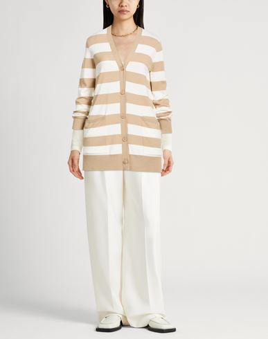 Woman Cardigan Sand Size L Virgin Wool