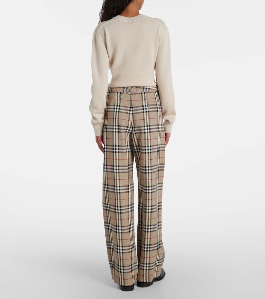 Check belted wide-leg pants