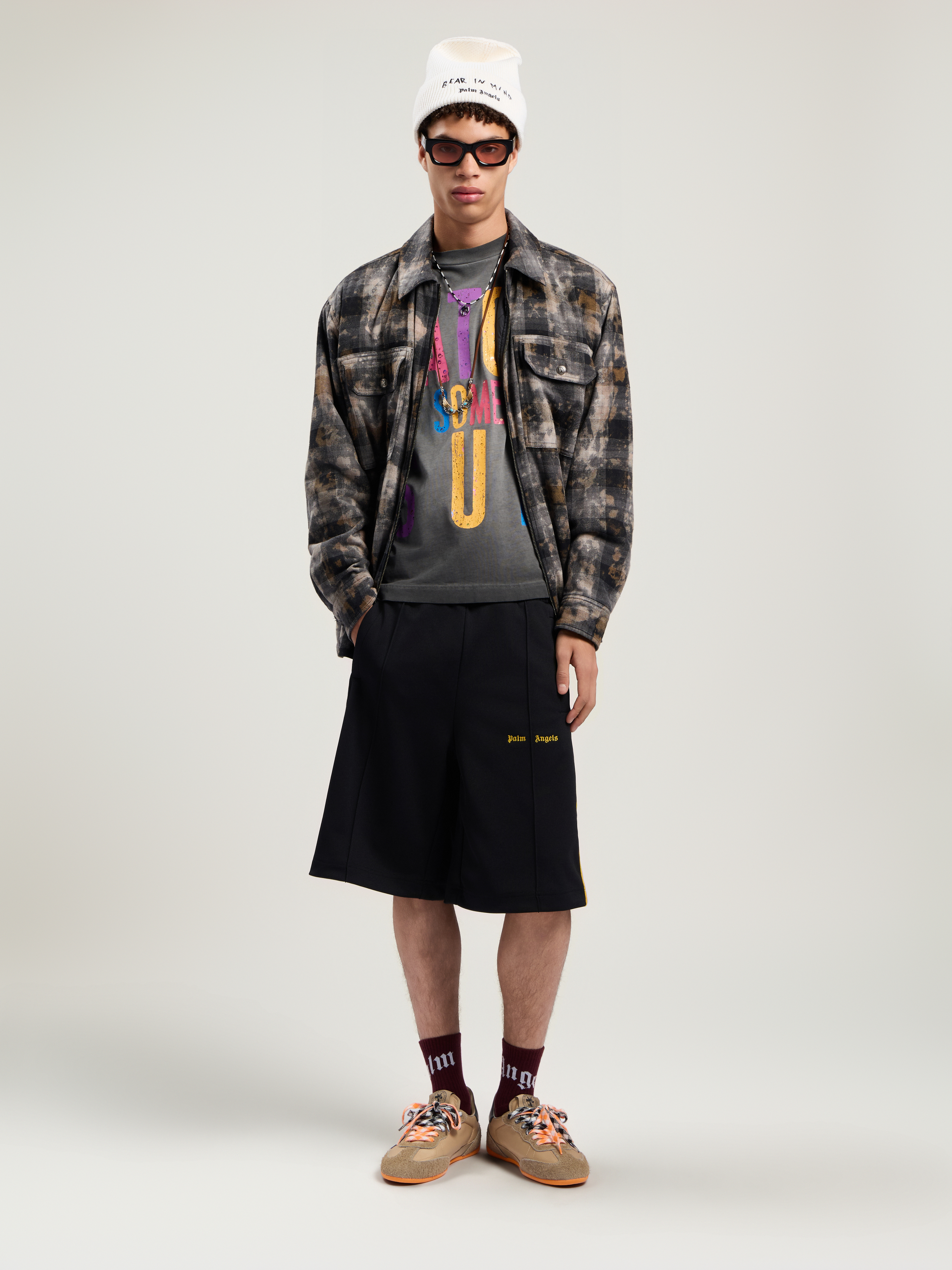 Curved Logo Check Overshirt Man  Grey