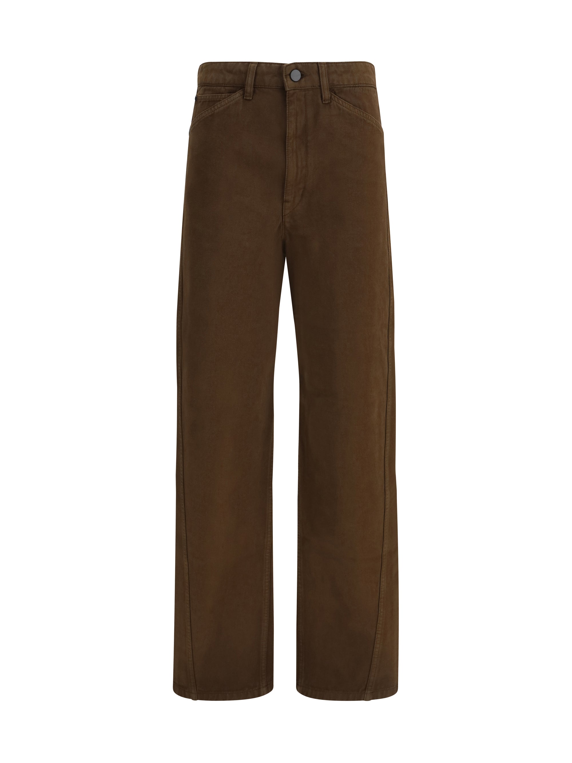Five-Pocket Twill Cotton Trousers — Brown