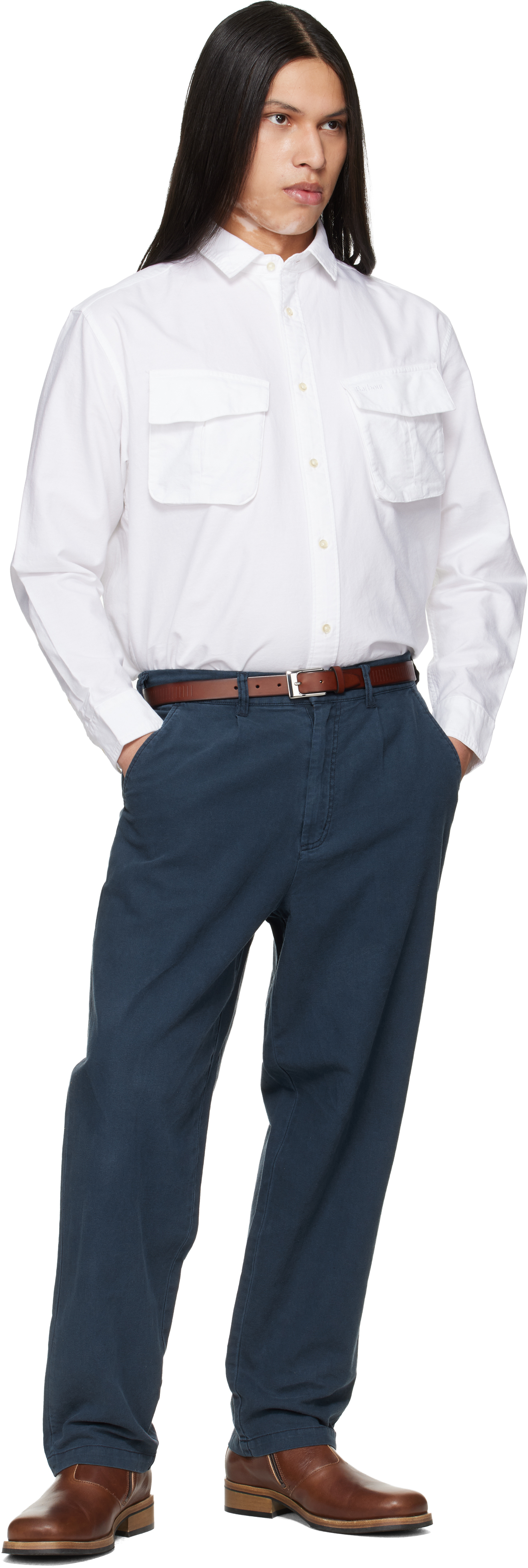 Navy Cotton Linen Relaxed Trousers