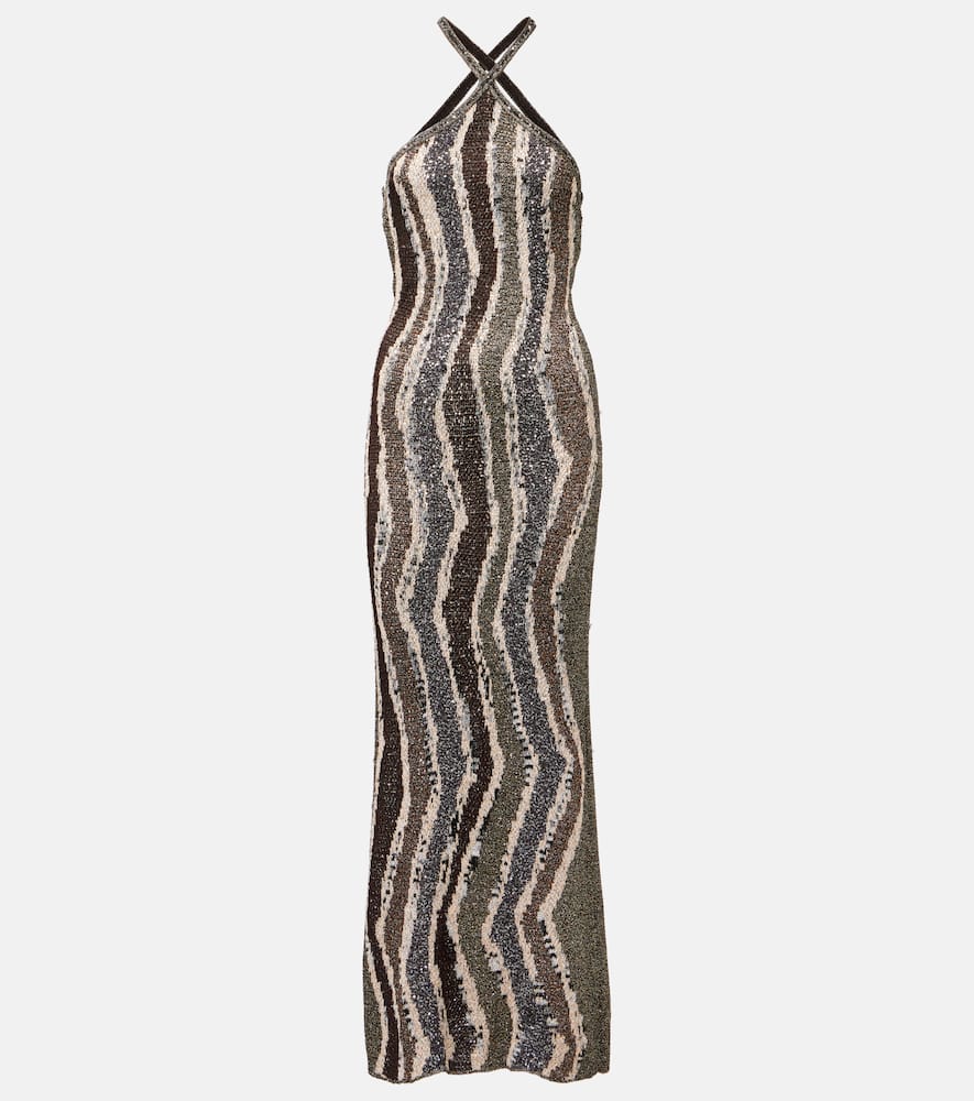 Sequined open-back lamé gown