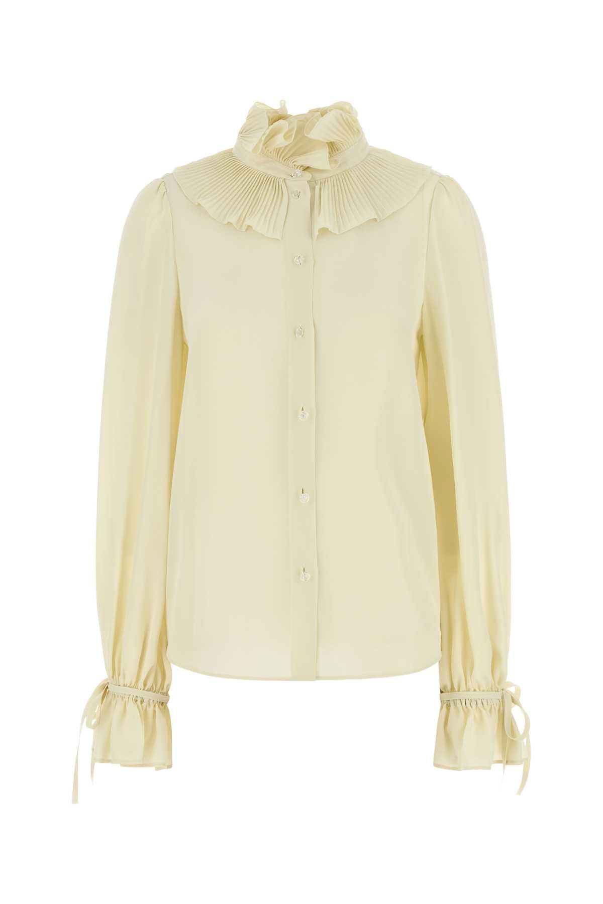 Ruffled Collar Silk Blouse — Beige