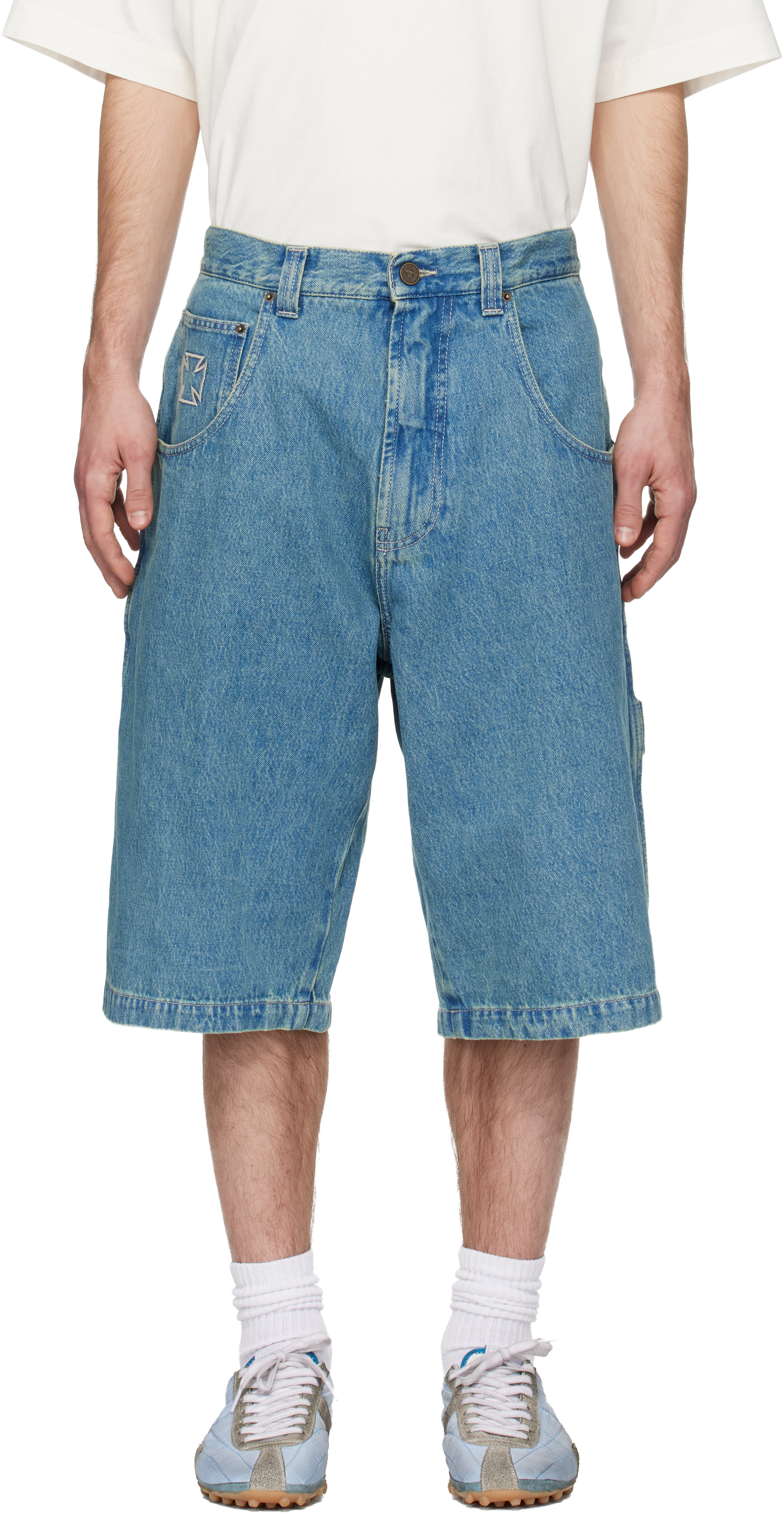 Blue Biker Cross Hip-Hop Denim Shorts