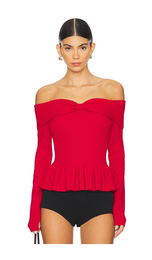 525 Morgan Off Shoulder Peplum Top in Red. -  XS also in
