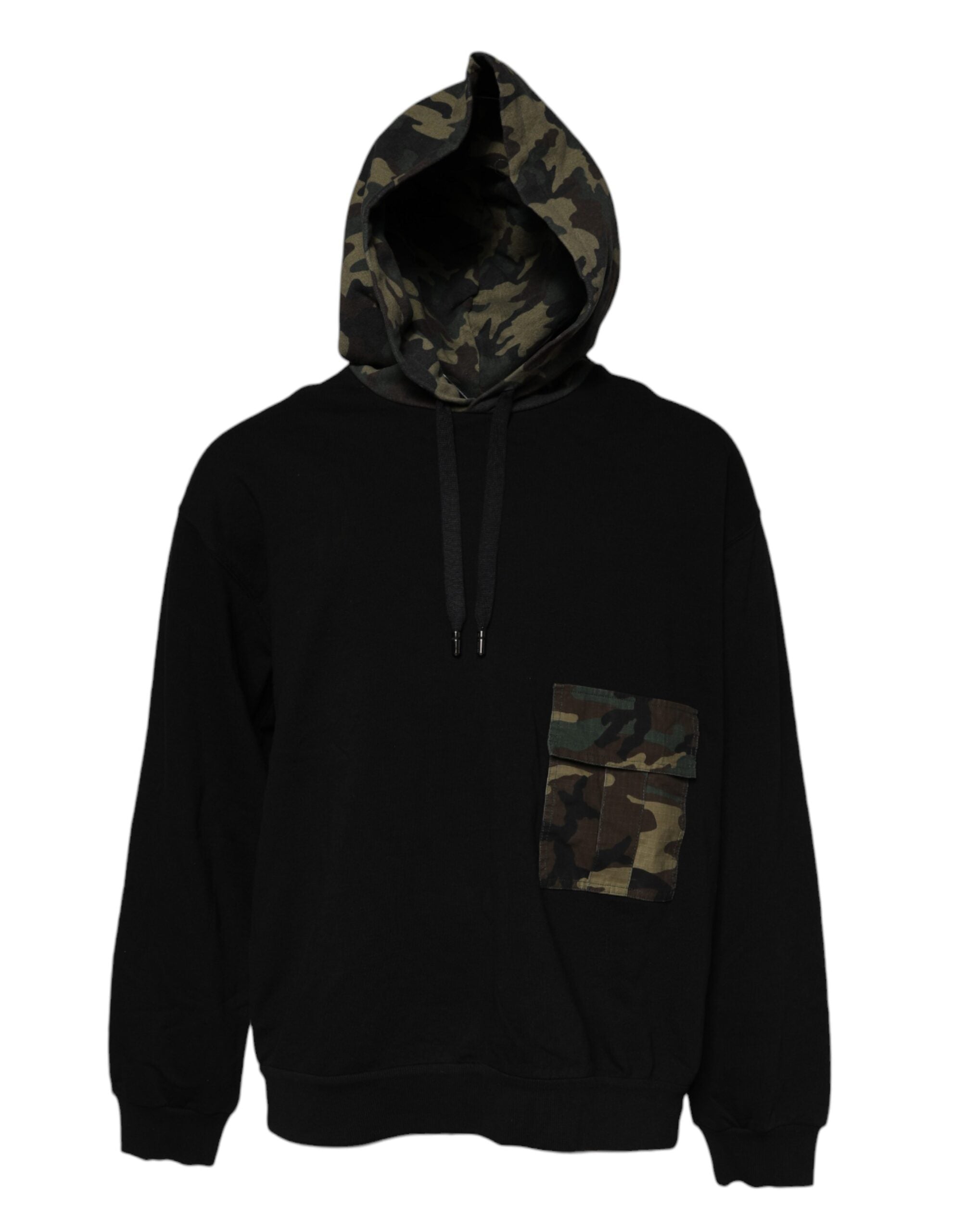 Camouflage-Trimmed Cotton Hoodie — Black
