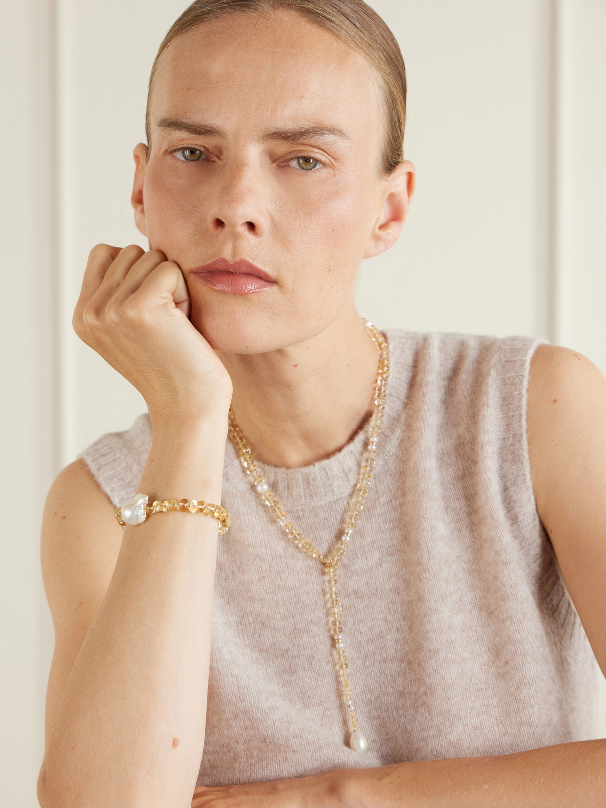Solstice Sautoir 14-karat Gold, Pearl And Citrine Beaded Necklace - One size