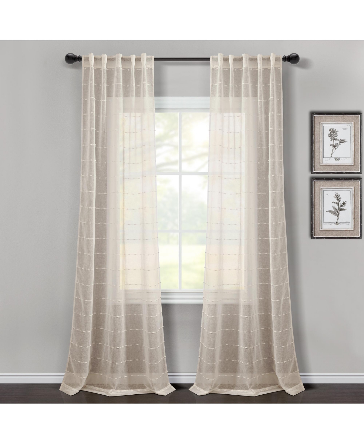 Farmhouse Textured Back Tab/Rod Pocket Sheer Window Curtain Panels - Beige