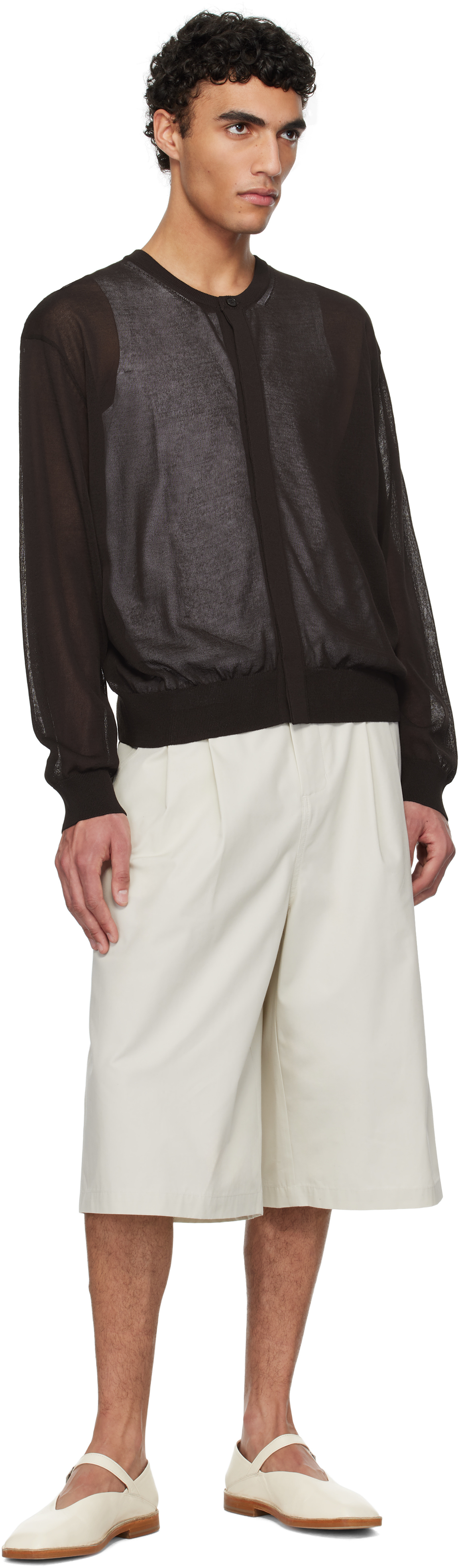 AMOMENTO Brown Sheer Round Cardigan