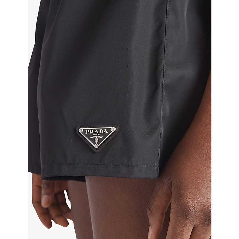 Womens Black Re-Nylon Logo-plaque Recycled-nylon Shorts