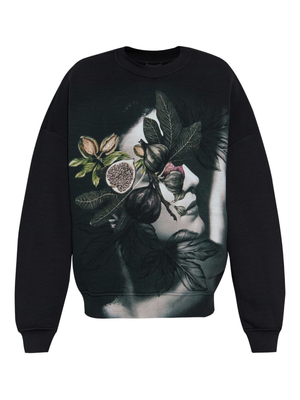 Fig-print crew-neck sweatshirt - Black