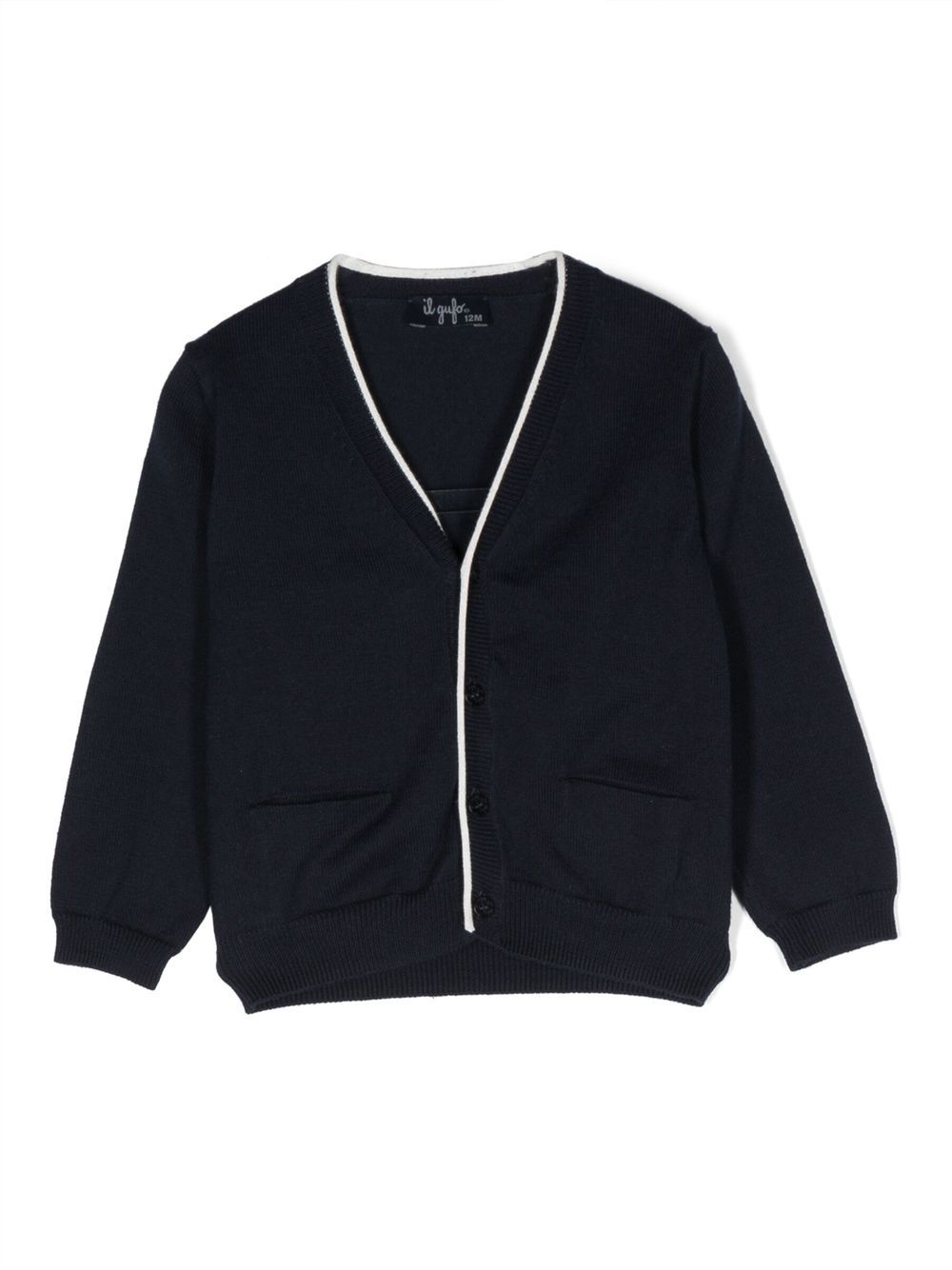 Stripe-trim v-neck cardigan - Blue