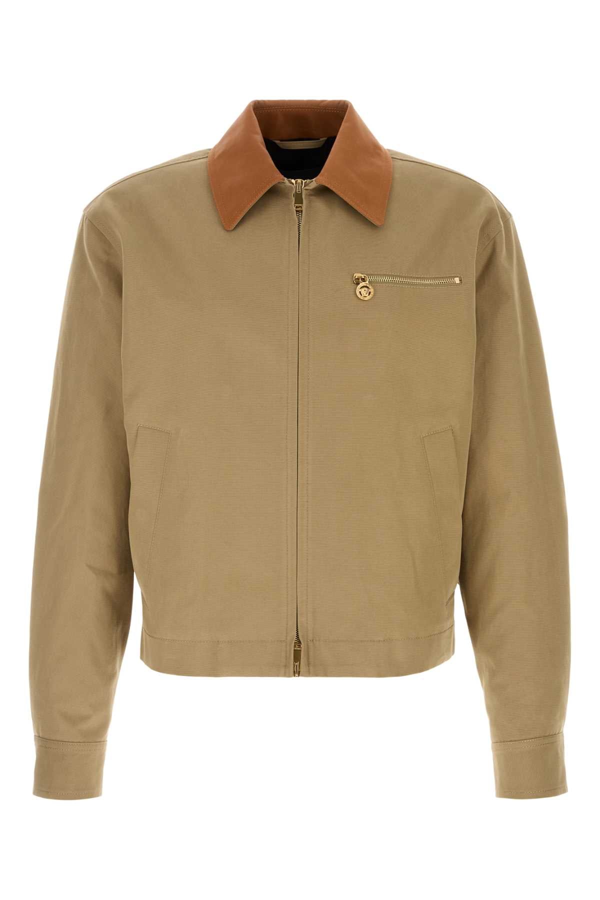 Cotton Collar-Detail Jacket — Beige