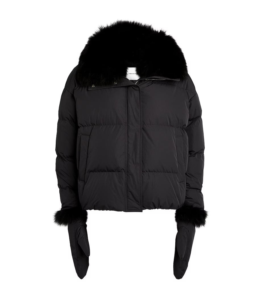 Fox Fur-Trimmed Down Jacket — Black