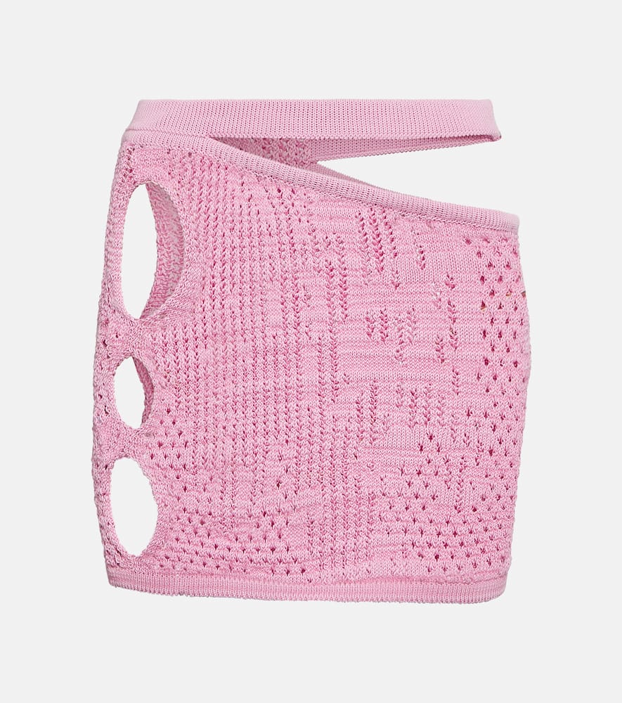 Distressed cutout cotton-blend miniskirt