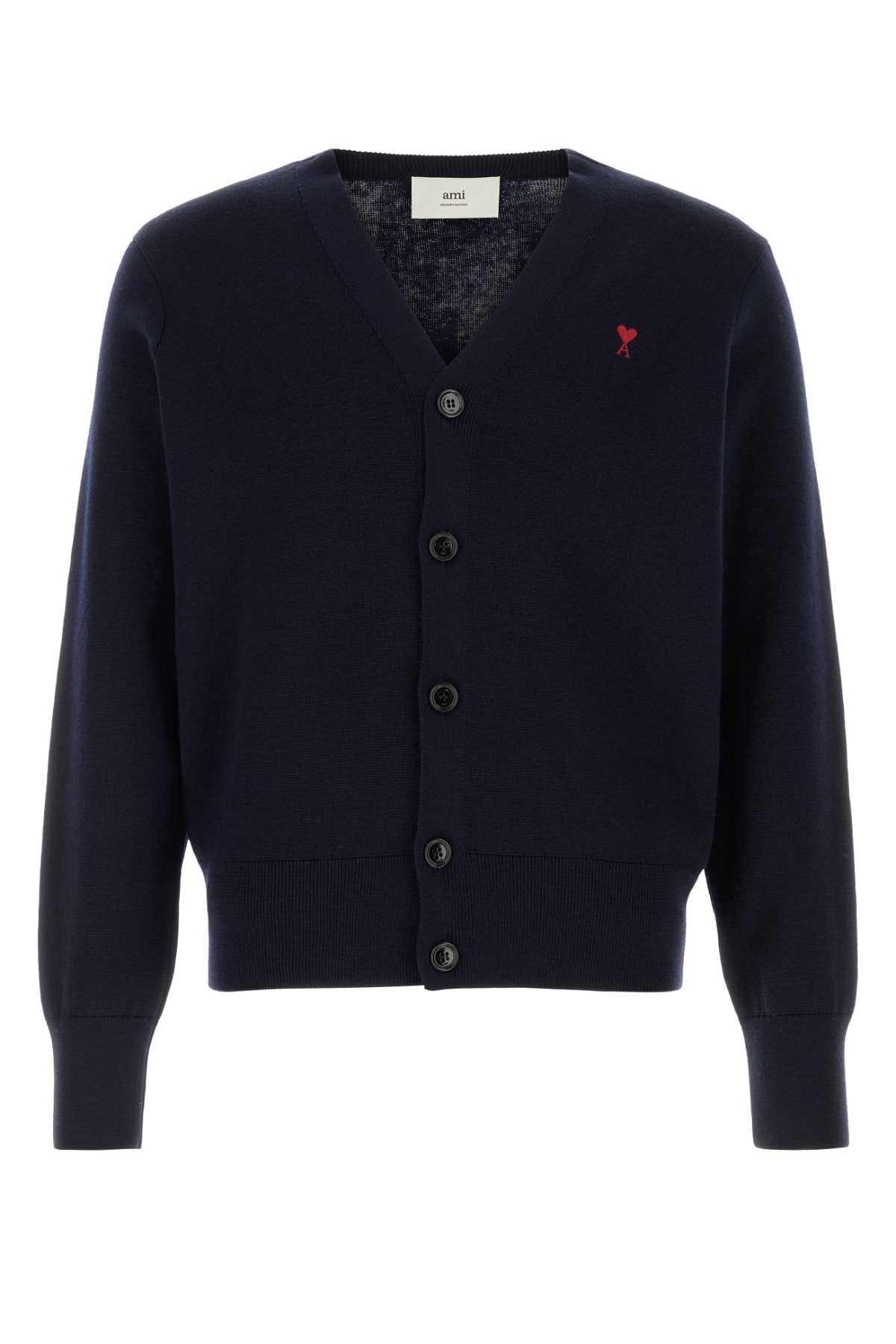 Logo-Embroidered Merino Wool Cardigan — Navy