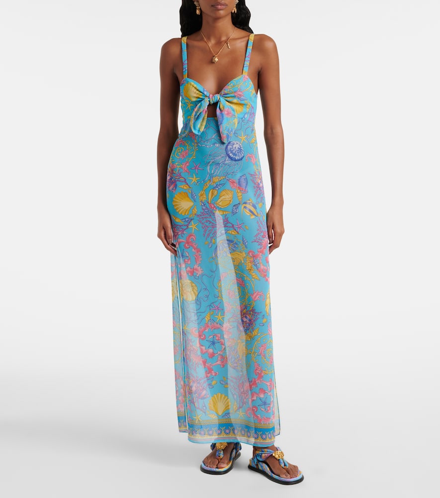Printed cutout semi-sheer maxi dress