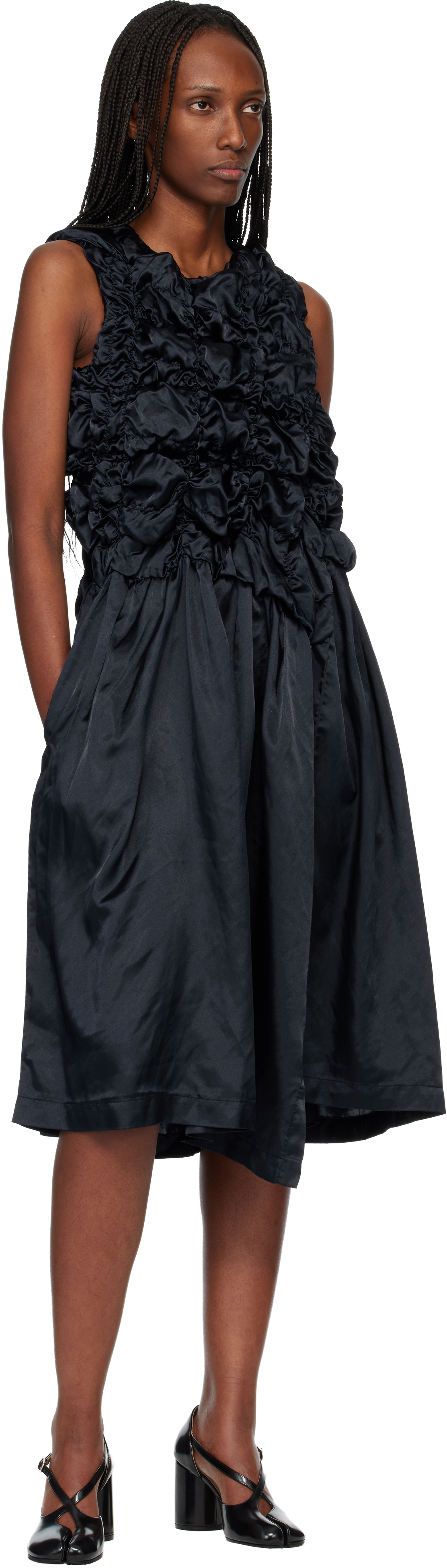 Navy Satin Thin Garment Dyed Midi Dress