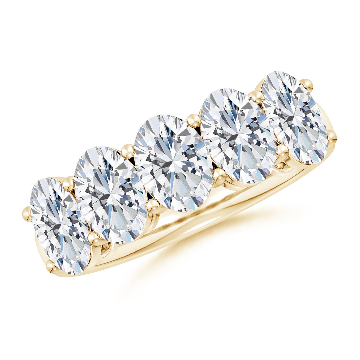 Angara 3.25 CTW Lab-Grown Prong-Set Oval Diamond Five Stone Wedding Ring in 14K Yellow Gold