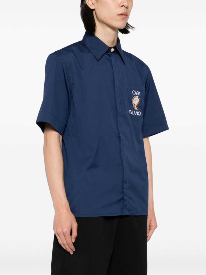 Embroidered logo shirt - Blue